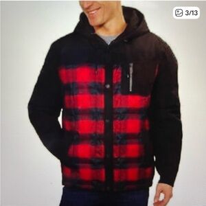 Pendleton Mens L Red & Blk Buffalo Plaid Hooded Duck Down Water Resistant Jacket